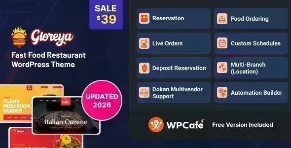 Gloreya v2.0.10 - Fast Food WordPress Theme